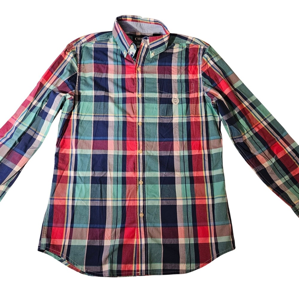 Chaps Button Down Shirt Multicolor Plaid Long Sleeve Pocket Easy Care Size Small